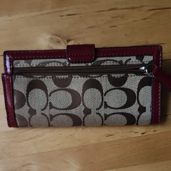 Coach Brown and Burgundy Canvas Wallet - Picture 2 of 8